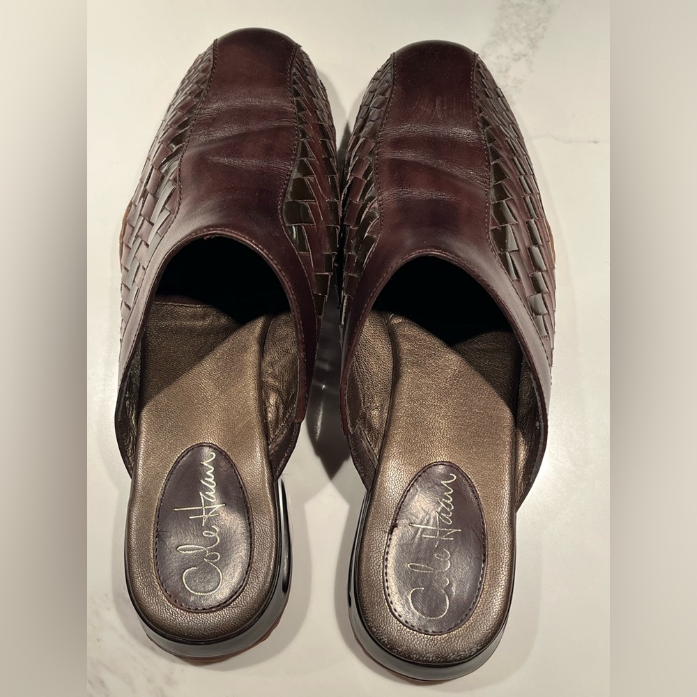 Gorgeous rich shade of brown Cole Haan mules.  Nike soles.  Size 9.